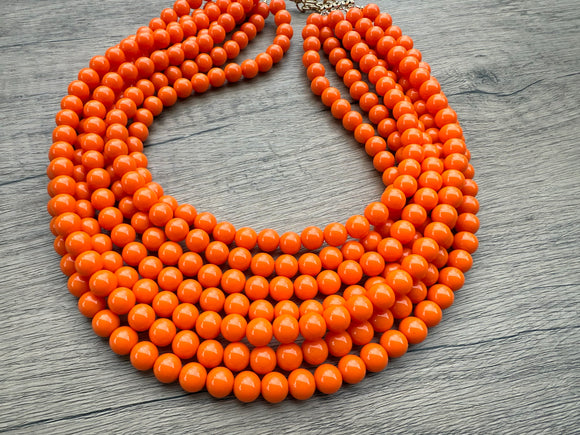 Orange Acrylic Lucite Bead Chunky Statement Necklace - Alana
