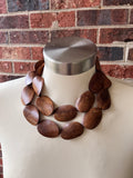 Brown Wood Beaded Long Chunky Boho Statement Necklace - Shelly