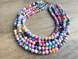 Colorful Acrylic Beaded Multi Strand Chunky Statement Necklace - Alana