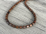 Brown Wood Copper Hematite Beaded Mens Necklace - Soren