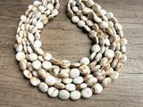 Cream Brown Acrylic Beaded Multi Strand Statement Necklace - Missy