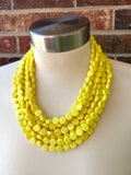 Yellow Acrylic Beaded Chunky Multi Strand Statement Necklace - Charlotte