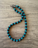 Black Lava Rock Turquoise Mens Surfer Beaded Long Necklace - Mack