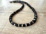 Black & White Wood Gemstone Beaded Mens Necklace - Dennis