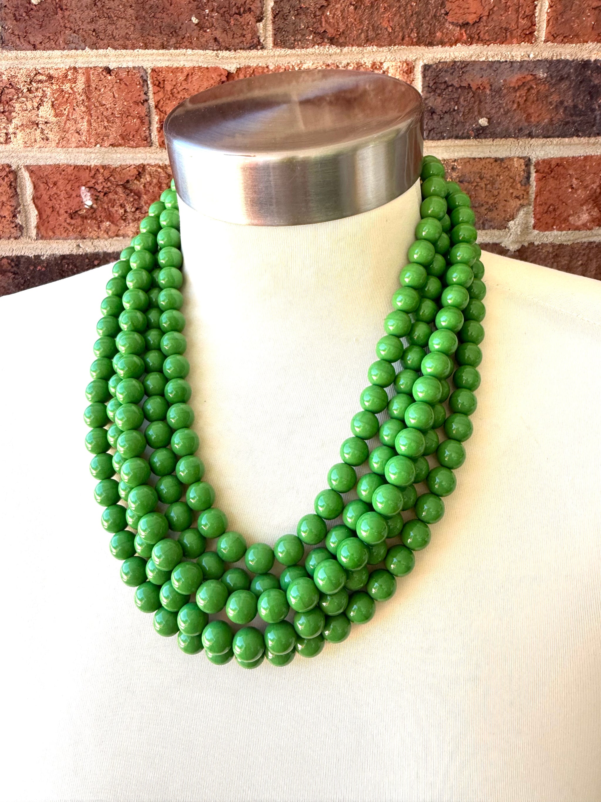 Apple Green Glass Beaded Multi Strand Statement Necklace  display picture 2