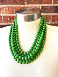Apple Green Glass Beaded Multi Strand Statement Necklace - Alana