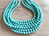 Blue Green Acrylic Lucite Bead Chunky Multi Strand Statement Necklace - Alana