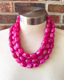 Hot Pink Acrylic Bead Multi Strand Statement Necklace - Penelope