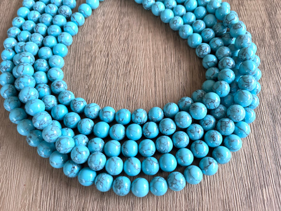 Turquoise Blue Howlite Stone Chunky Multi Strand Statement Necklace - Alana