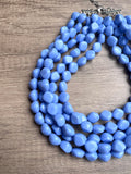 Carolina Blue Lucite Acrylic Beaded Chunky Multi Strand Statement Necklace - Julianna