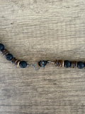 Mens Black Brown Wood Lava Rock Beaded Necklace - Mason