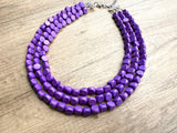 Purple Wood Beaded Chunky Multi Strand Statement Necklace - Lisa