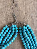 Turquoise Blue Howlite Stone Chunky Multi Strand Statement Necklace - Alana