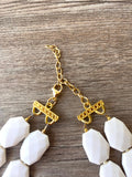 Ivory White Faceted Beaded Multi Strand Chunky Statement Necklace - Jane