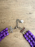 Purple Wood Beaded Chunky Multi Strand Statement Necklace - Lisa