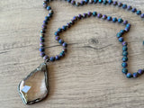 Purple Green Agate Crystal Pendant Beaded Long Necklace - San Jose