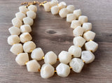 Ivory White Lucite Beaded Chunky Multi Strand Statement Necklace - Ashley