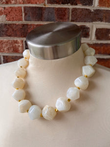 Ivory White Lucite Beaded Chunky Multi Strand Statement Necklace - Ashley