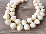 Ivory White Lucite Beaded Chunky Multi Strand Statement Necklace - Ashley