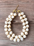 Ivory White Lucite Beaded Chunky Multi Strand Statement Necklace - Ashley