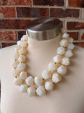 Ivory White Lucite Beaded Chunky Multi Strand Statement Necklace - Ashley