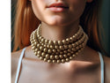 Gold Choker Matte Acrylic Beaded Multi Strand Statement Necklace - Alana