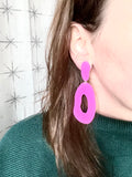 Fuchsia Pink Lucite Acrylic Big Dangle Statement Earrings - Sylvia