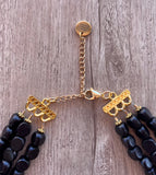 Black Gold Beaded Multi Strand Wood Chunky Statement Necklace - Lisa