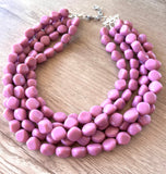 Pink Lucite Acrylic Beaded Chunky Multi Strand Statement Necklace - Julianna