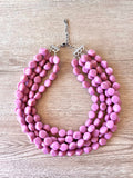 Pink Lucite Acrylic Beaded Chunky Multi Strand Statement Necklace - Julianna