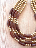 Brown Gold Acrylic Bead Multi Strand Statement Necklace - Tanya