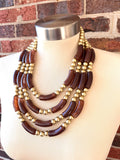 Brown Gold Acrylic Bead Multi Strand Statement Necklace - Tanya