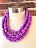 Purple Lilac Acrylic Lucite Beaded Chunky Statement Necklace - Lauren