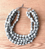 Pale Blue Lucite Acrylic Beaded Chunky Multi Strand Statement Necklace - Julianna