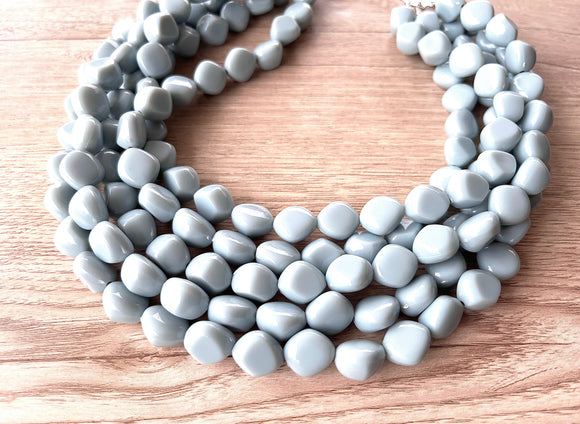 Pale Blue Lucite Acrylic Beaded Chunky Multi Strand Statement Necklace - Julianna