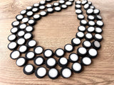 Black White Resin Beaded Multi Strand Chunky Statement Necklace - Charlotte