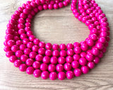 Hot Pink Acrylic Lucite Big Bead Chunky Multi Strand Necklace - Angelina