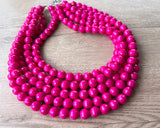 Hot Pink Acrylic Lucite Big Bead Chunky Multi Strand Necklace - Angelina
