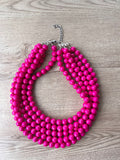 Hot Pink Acrylic Lucite Big Bead Chunky Multi Strand Necklace - Angelina