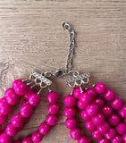 Hot Pink Faceted Acrylic Lucite Big Bead Chunky Multi Strand Necklace - Angelina