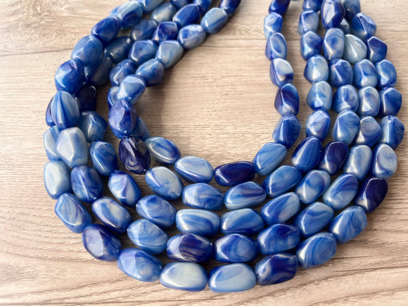 Blue Lucite Acrylic Bead Statement Chunky Necklace - Penelope