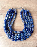 Blue Lucite Acrylic Bead Statement Chunky Necklace - Penelope