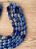 Blue Lucite Acrylic Bead Statement Chunky Necklace - Penelope