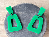Emerald Green Acrylic Matte Lucite Big Large Statement Earrings - Heidi