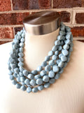 Pale Blue Lucite Acrylic Beaded Chunky Multi Strand Statement Necklace - Julianna