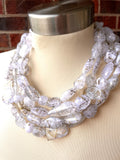 White Gold Lucite Acrylic Beaded Statement Chunky Multi Strand Necklace - Valerie