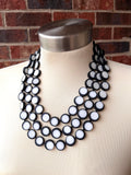 Black White Resin Beaded Multi Strand Chunky Statement Necklace - Charlotte