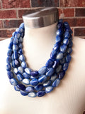 Blue Lucite Acrylic Bead Statement Chunky Necklace - Penelope