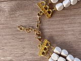 White Gold Wood Beaded Chunky Multi Strand Statement Necklace - Lisa