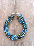 Green Blue Statement Beaded Chunky Faceted Stone Necklace - Tara